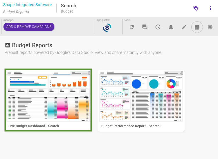 Shape's reports page where access budget-level reports