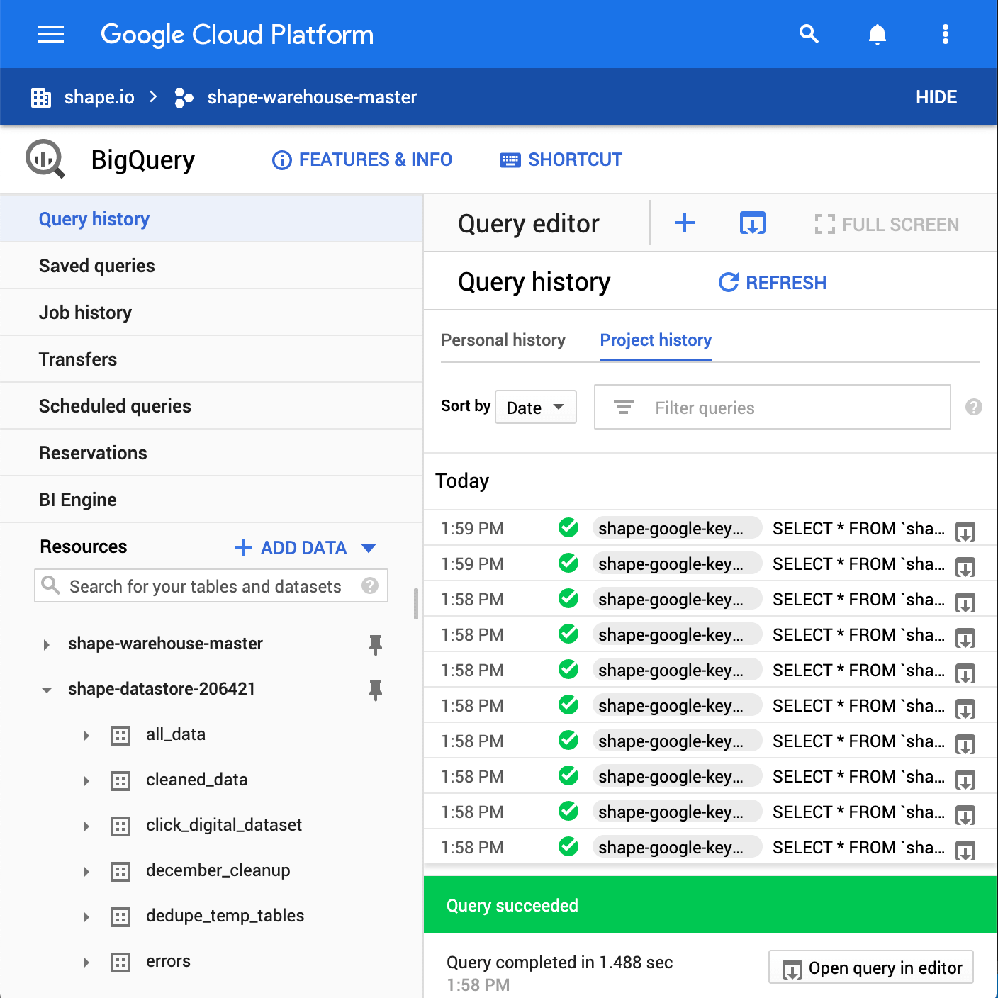 Image showing data from Shape PPC data warehouse in Google BigQuery
